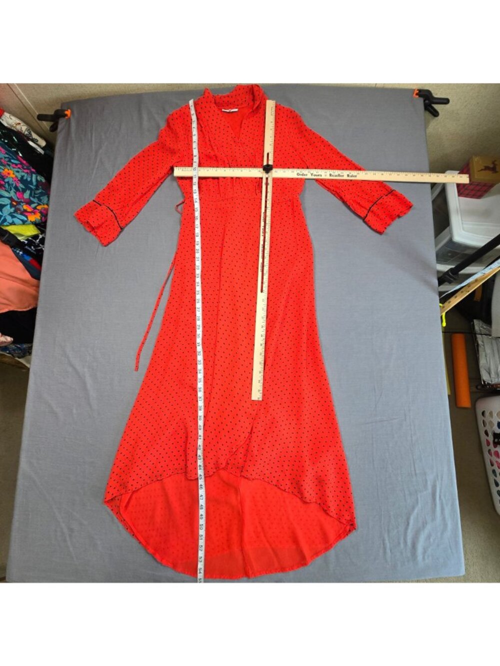 Ganni Mullin Georgette Red Polka Dot Wrap Dress Size 36 Small Chiffon - Picture 7 of 7
